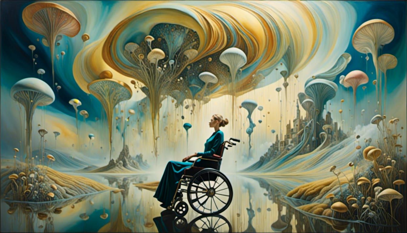 Ethereal Dreamscape: Surreal Woman in a Wheelchair