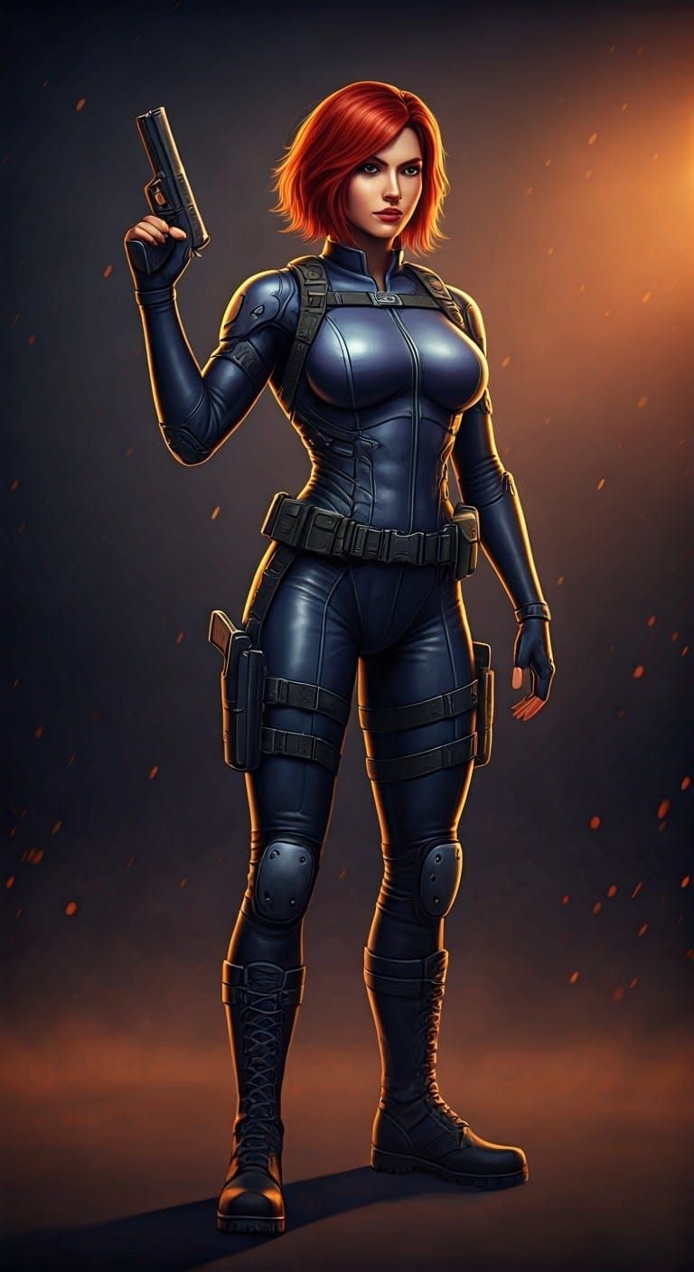 Regina in Combat Stance with Vibrant Red-Orange Hair