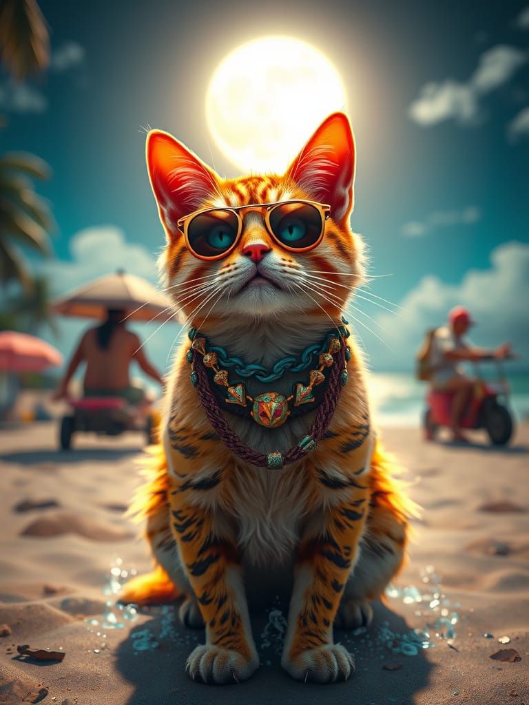 Hip Hop Gangster Cat on the Beach