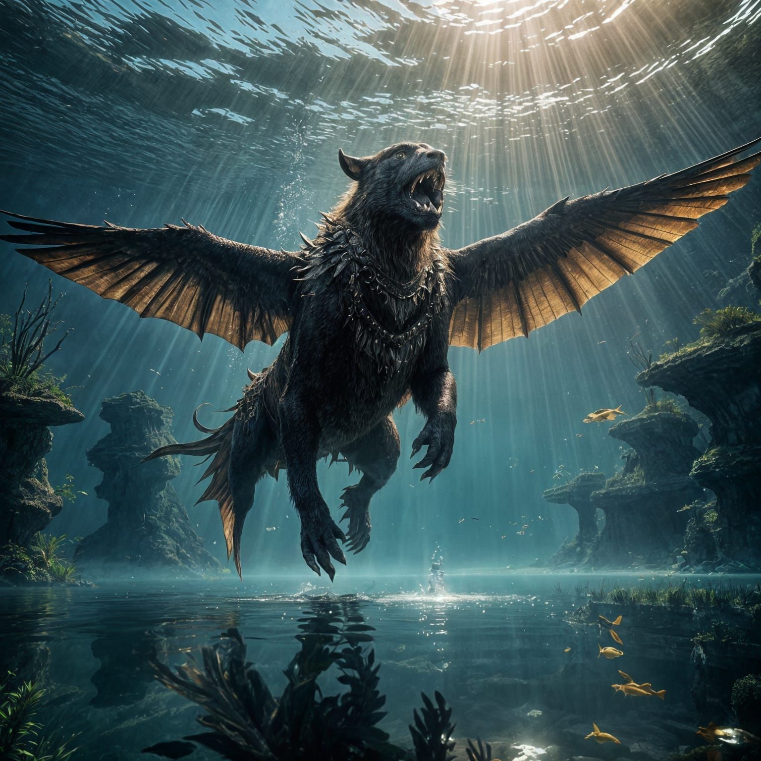 Majestic Leather-Clad Creature Soars Above Ancient Lake Pyra...