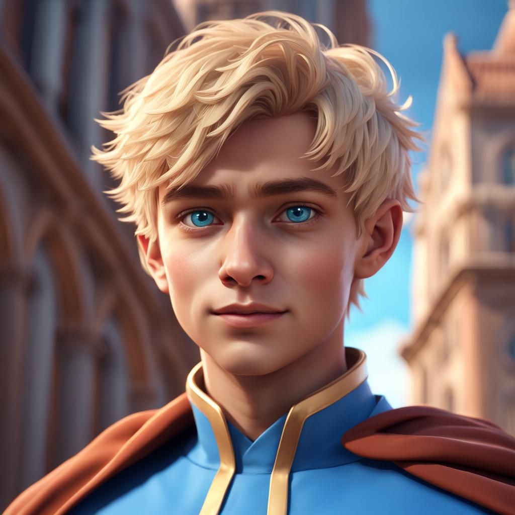 Handsome Teen Guy in Sky Blue Uniform, Digital Art