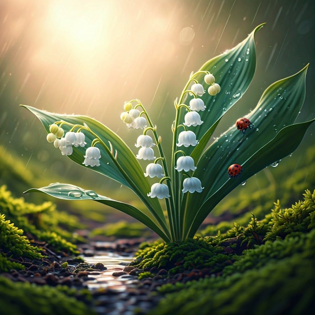 Hyperdetailed Close-up of White Lily of the Valley Flowers i...