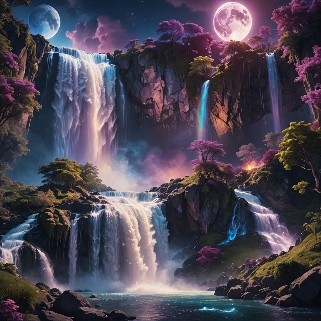 Rainbow Waterfall in Mystical Fantasy Concept Art
