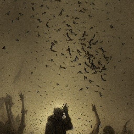 Frightened Man Surrounded by Insect Swarm