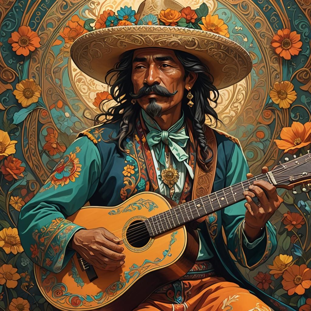 Mexican Guitar Player Concept Art in WLOP Style