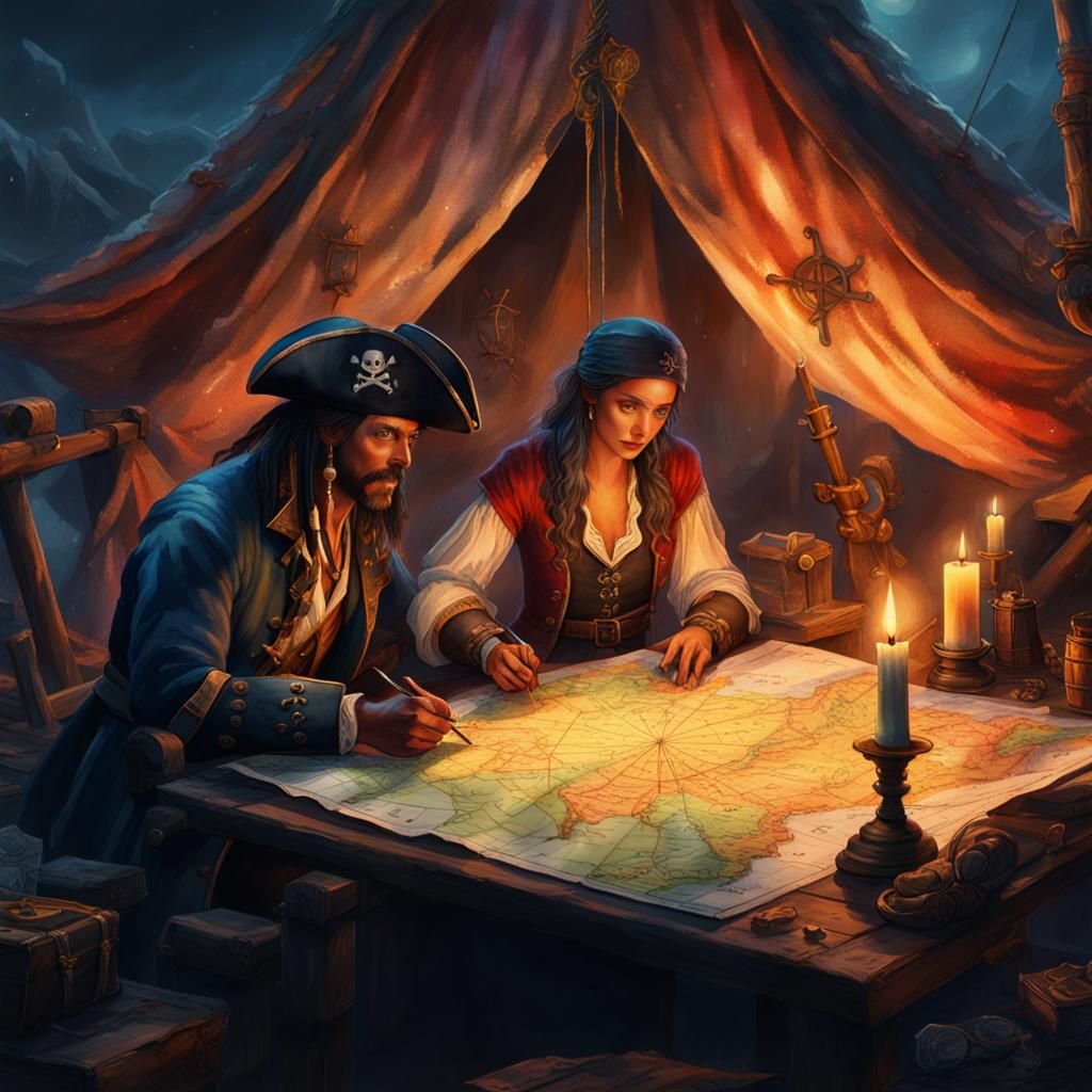 Pirate Map Tent Scene in Watercolour