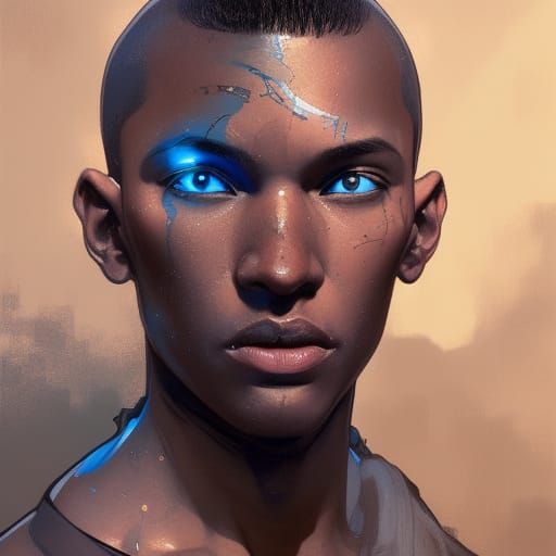 Blue-Skinned Boy Portrait in Hyperdetailed Digital Art