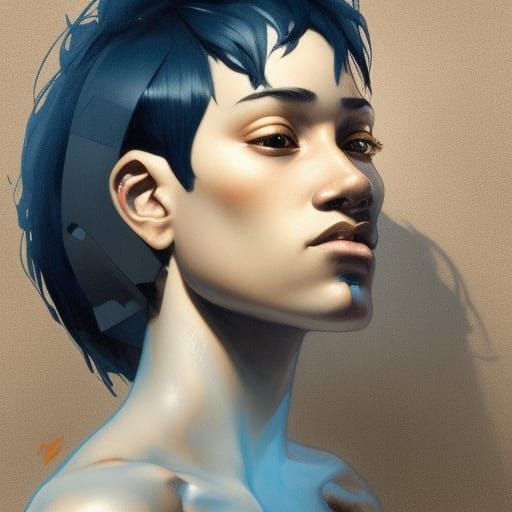Blue-Skinned Boy Portrait as Detailed Concept Art