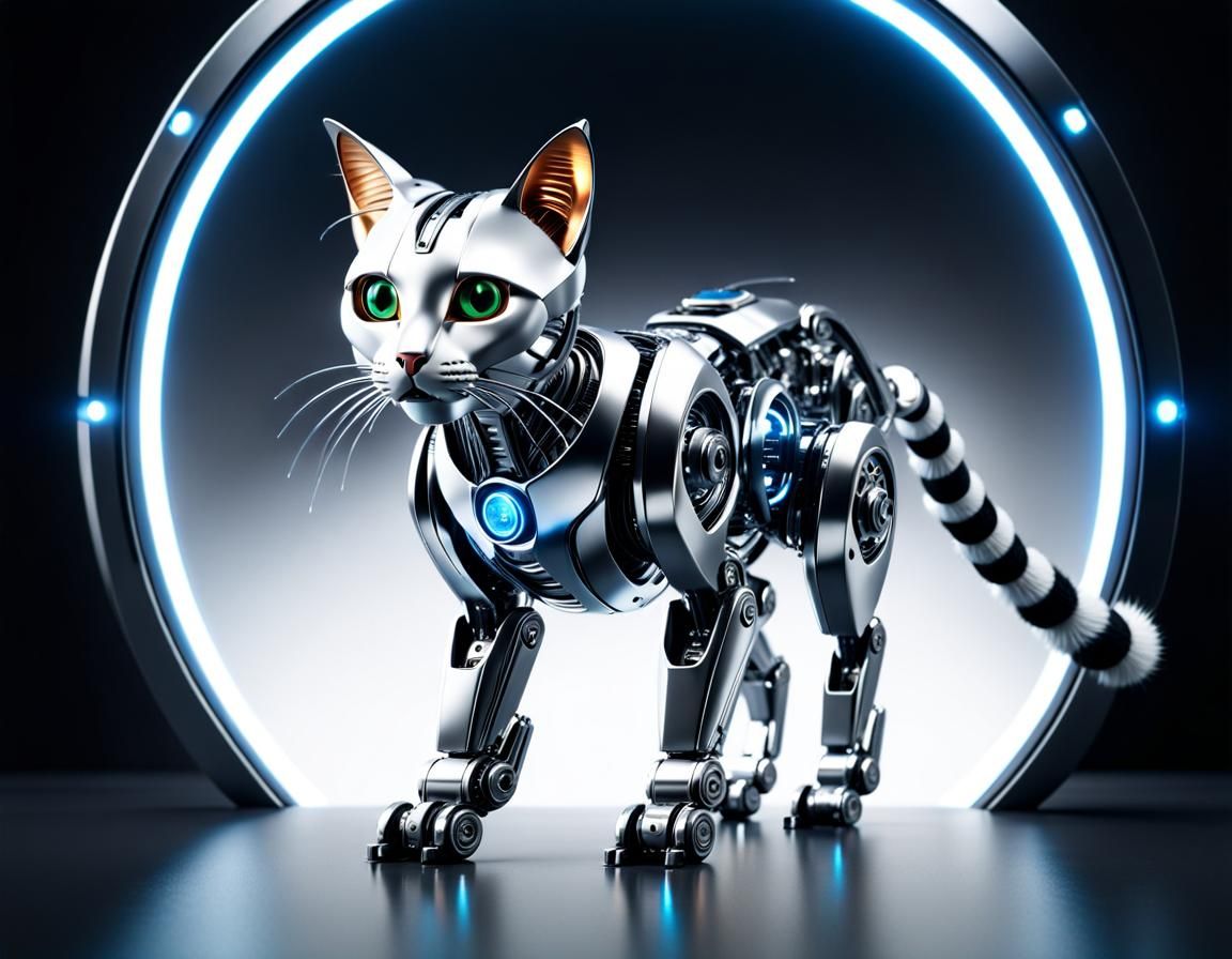 Futuristic Metallic Robot Cat in High Resolution