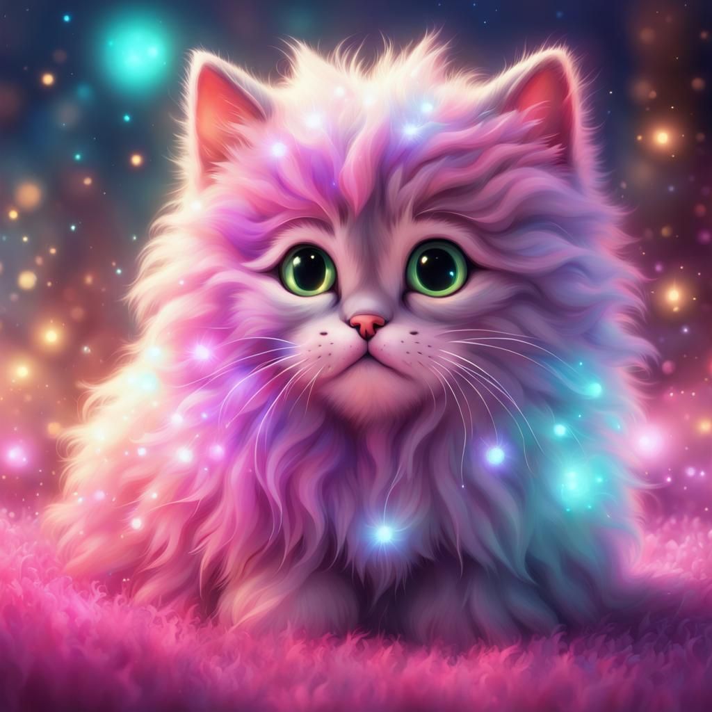 Sparkling Illuminated Fluffy Kitty: A Matte Painting