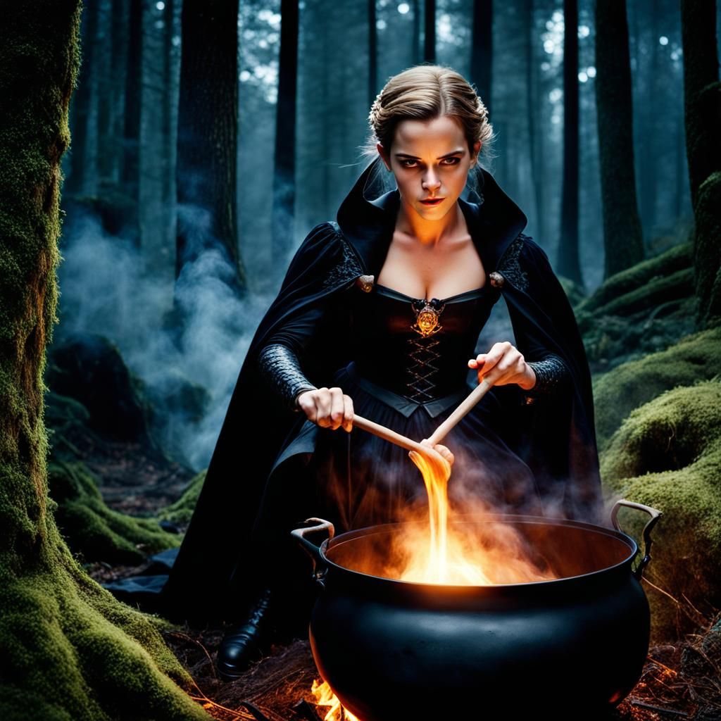 Emma Watson as Fantasy Witch Stirring Cauldron