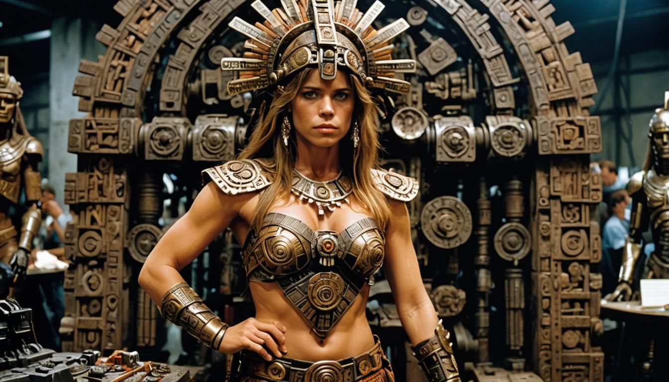 Linda Hamilton dressed as an Aztec Goddess