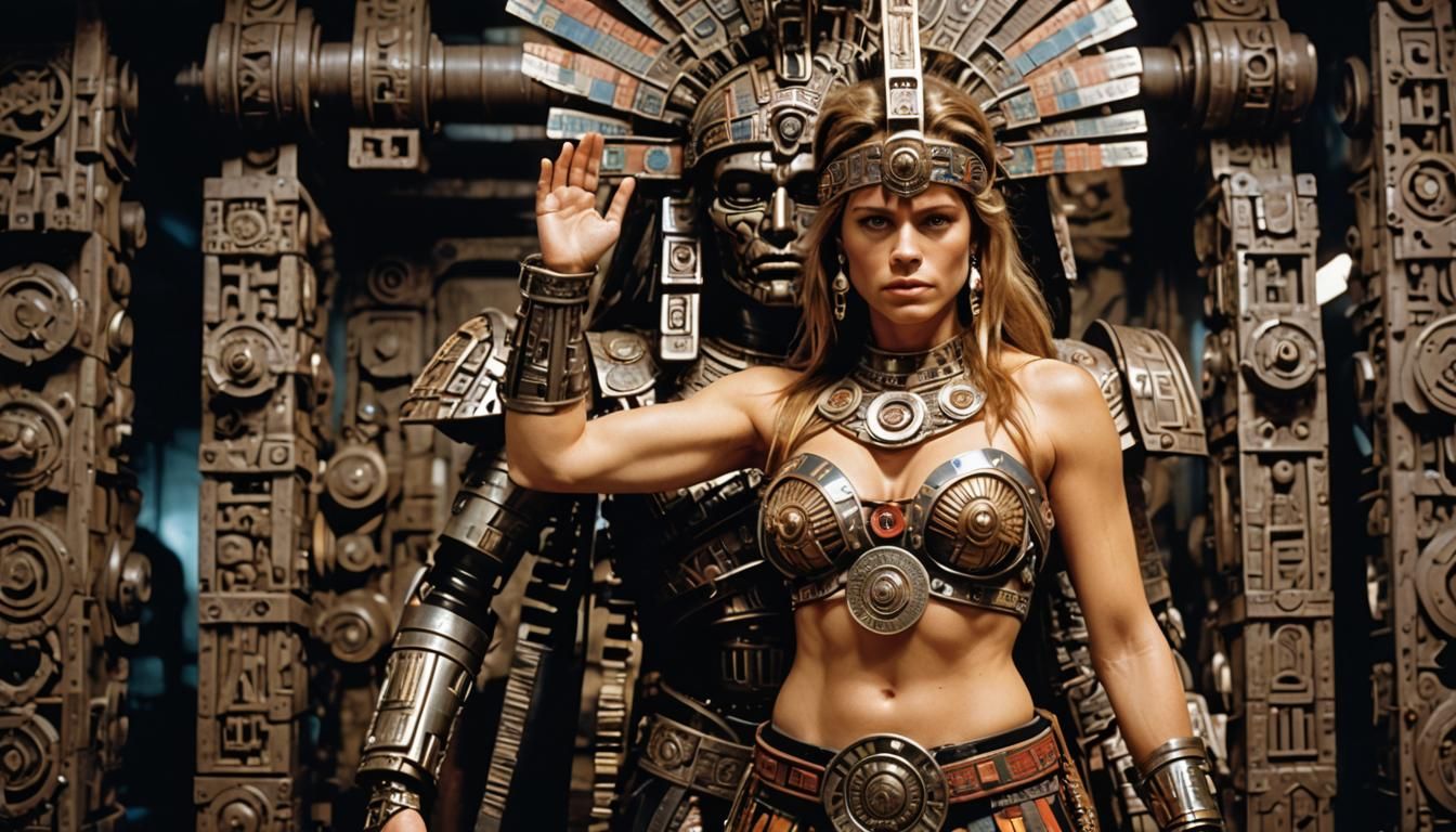 Linda Hamilton dressed as an Aztec Goddess