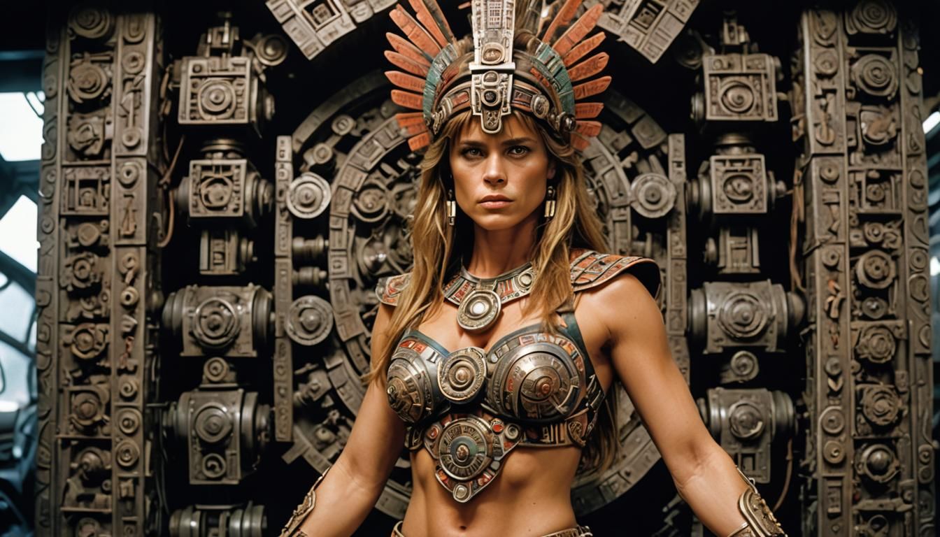 Linda Hamilton dressed as an Aztec Goddess