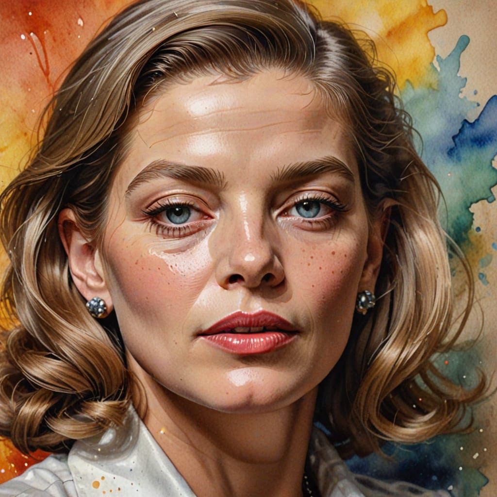 Lauren Bacall Watercolor Portrait in Impasto Style
