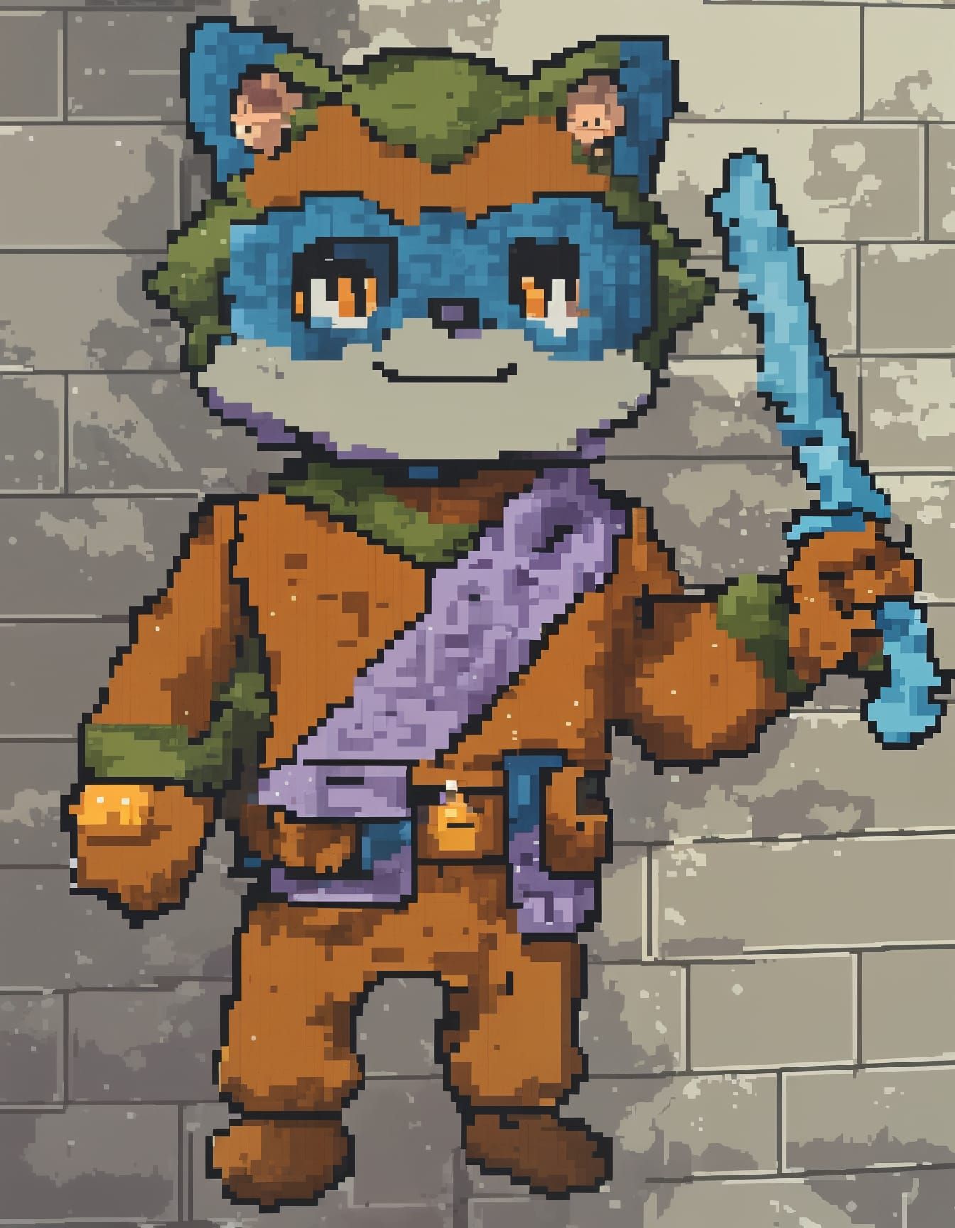 Cute 16-Bit Raccoon Pixel Art in a Dark Forest