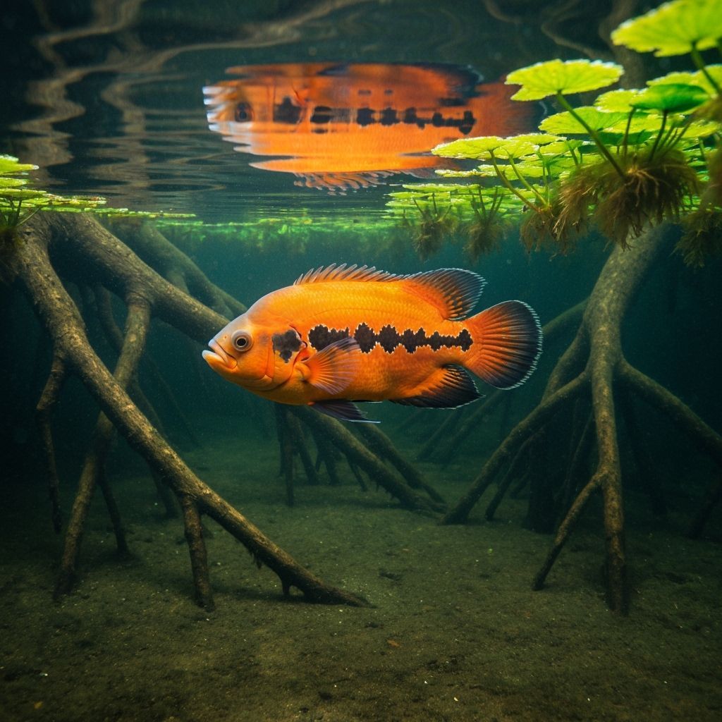 Oscar Fish Portrait in Natural Pond: Oil Painting