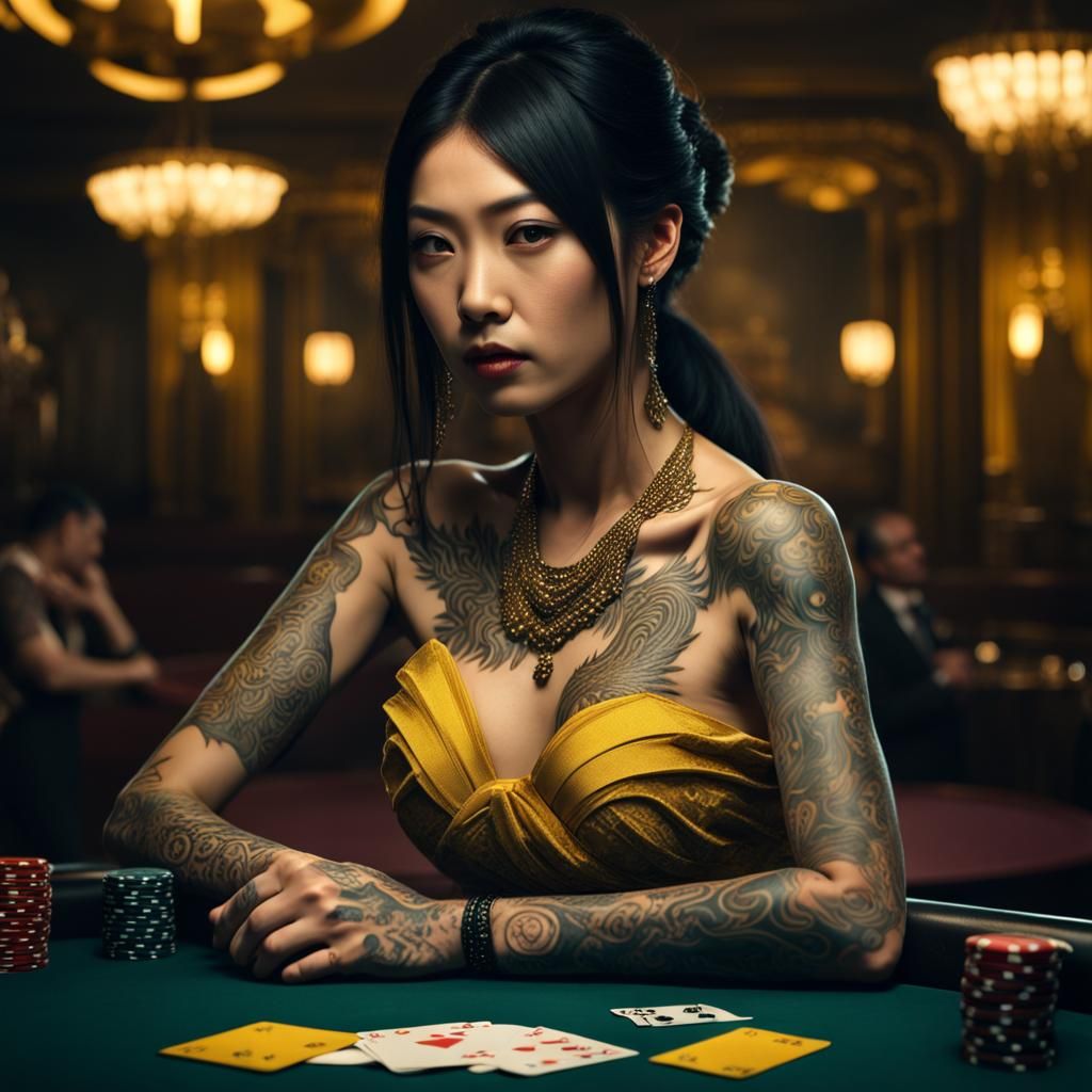 Japanese Woman at Poker Table: Digital Matte Painting