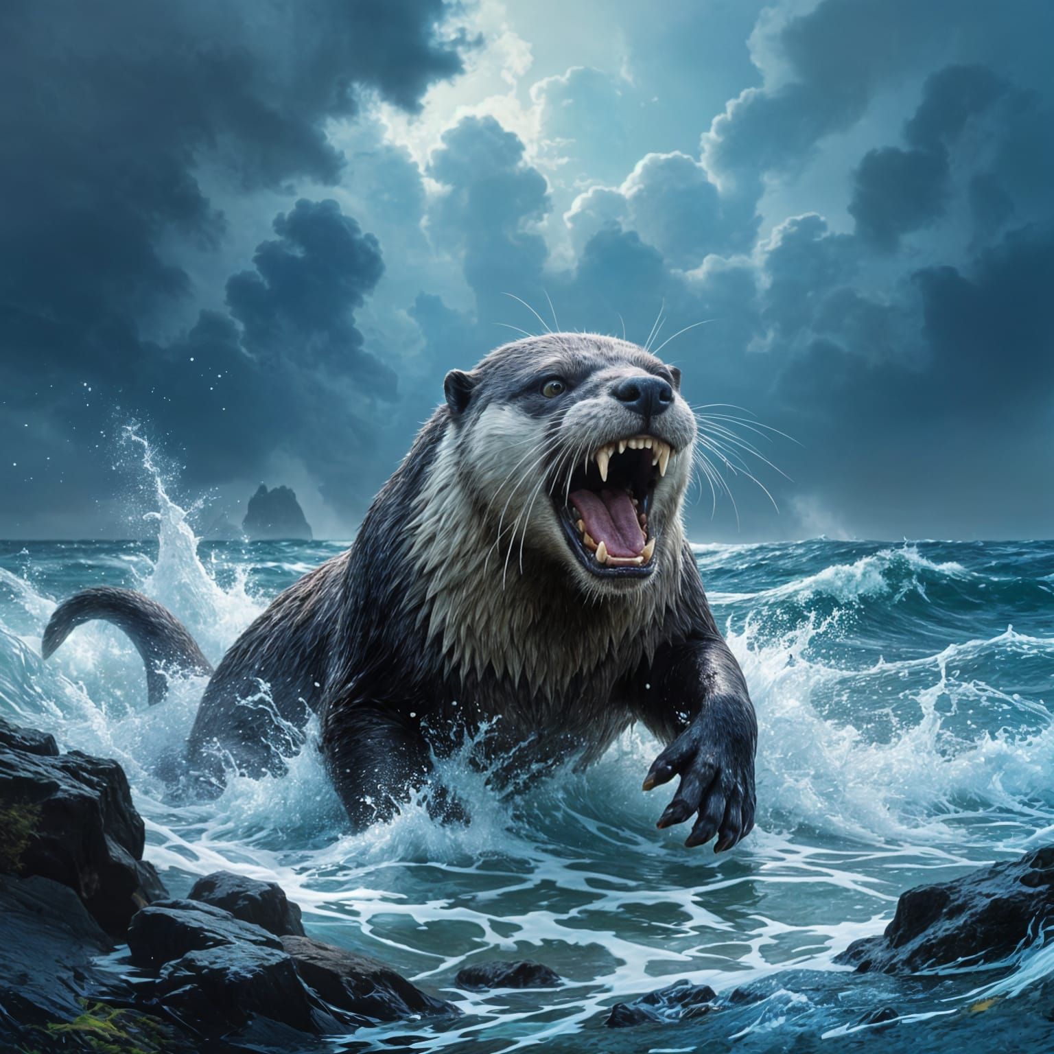 Ferocious King Otter Emerging from Irish Coast
