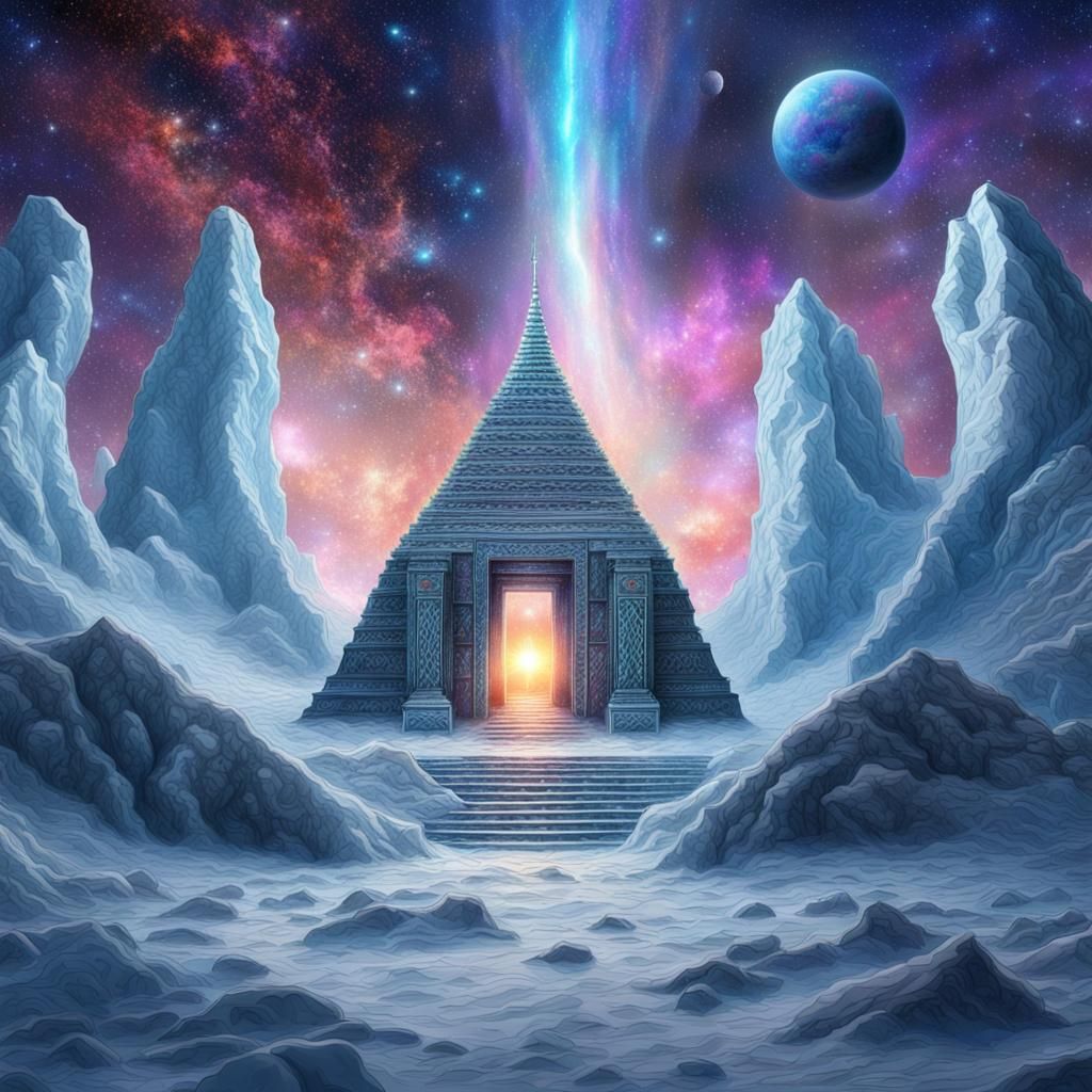 Lost Temple in South Pole: Cosmic Holographic Illustration