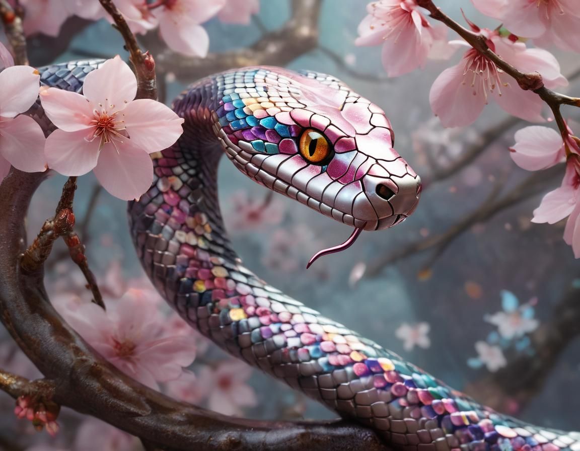 Glass Snake Wrapped in Cherry Blossoms