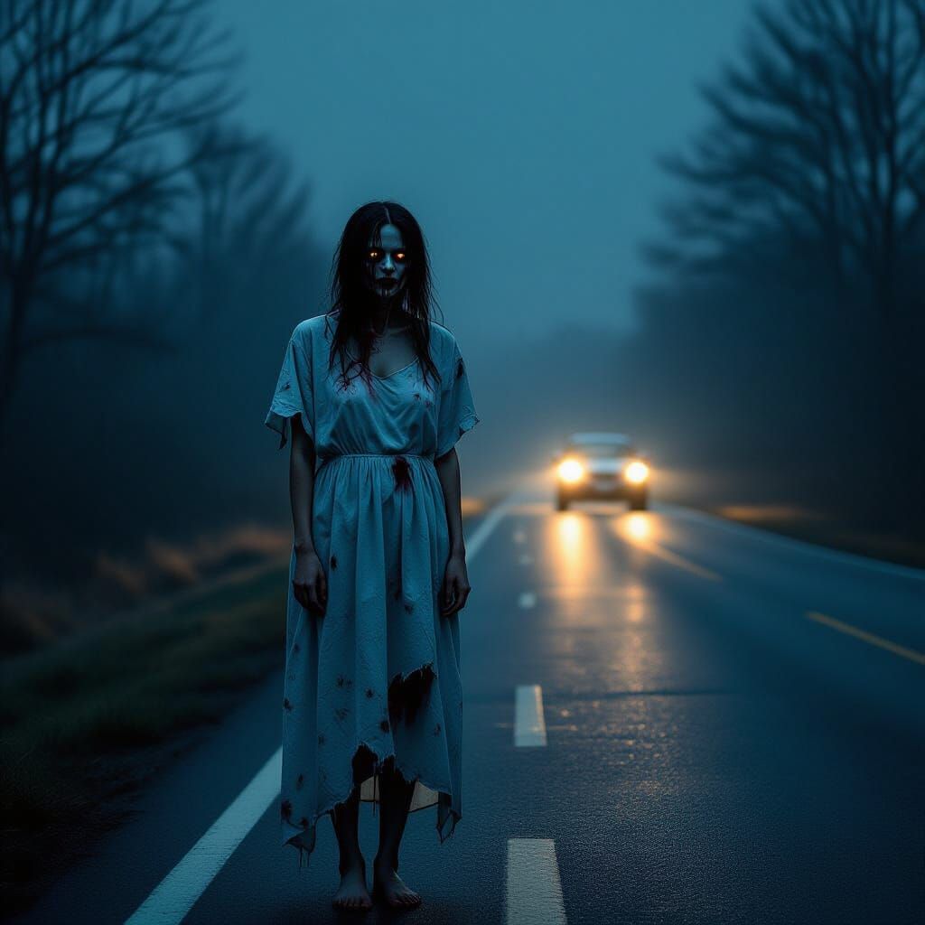 Terrifying Hospital Ghost on Foggy Road