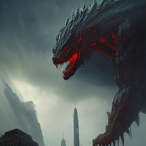 Kaiju Attacks City: Dark Fantasy Concept Art