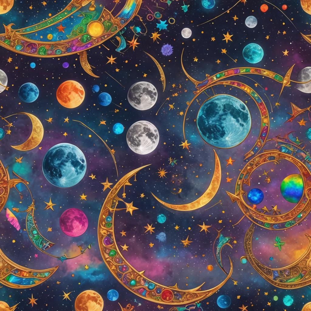 Rainbow Moon Phases with Sagittarius Constellation