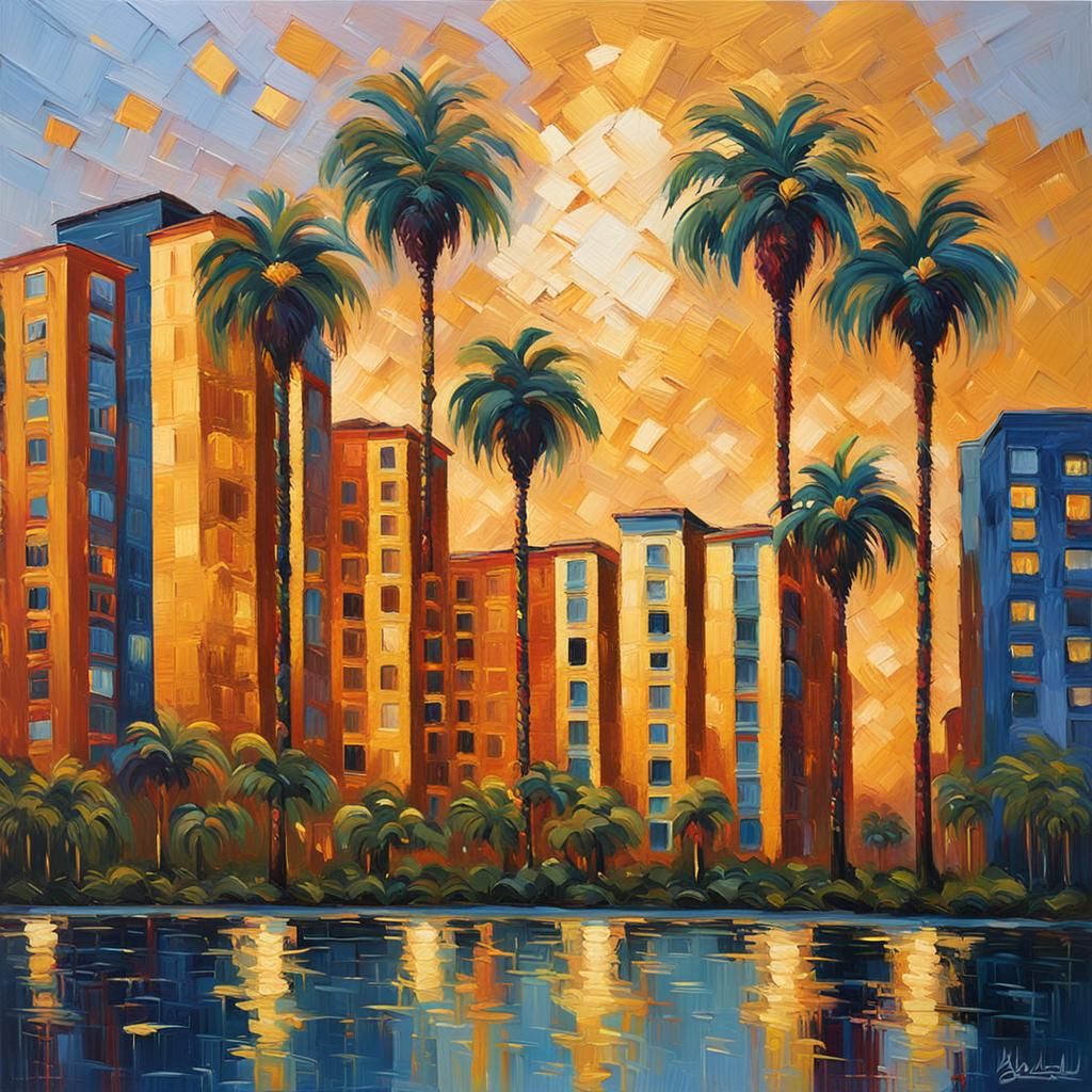 Orlando Florida Cityscape in Expressionist Impasto Style