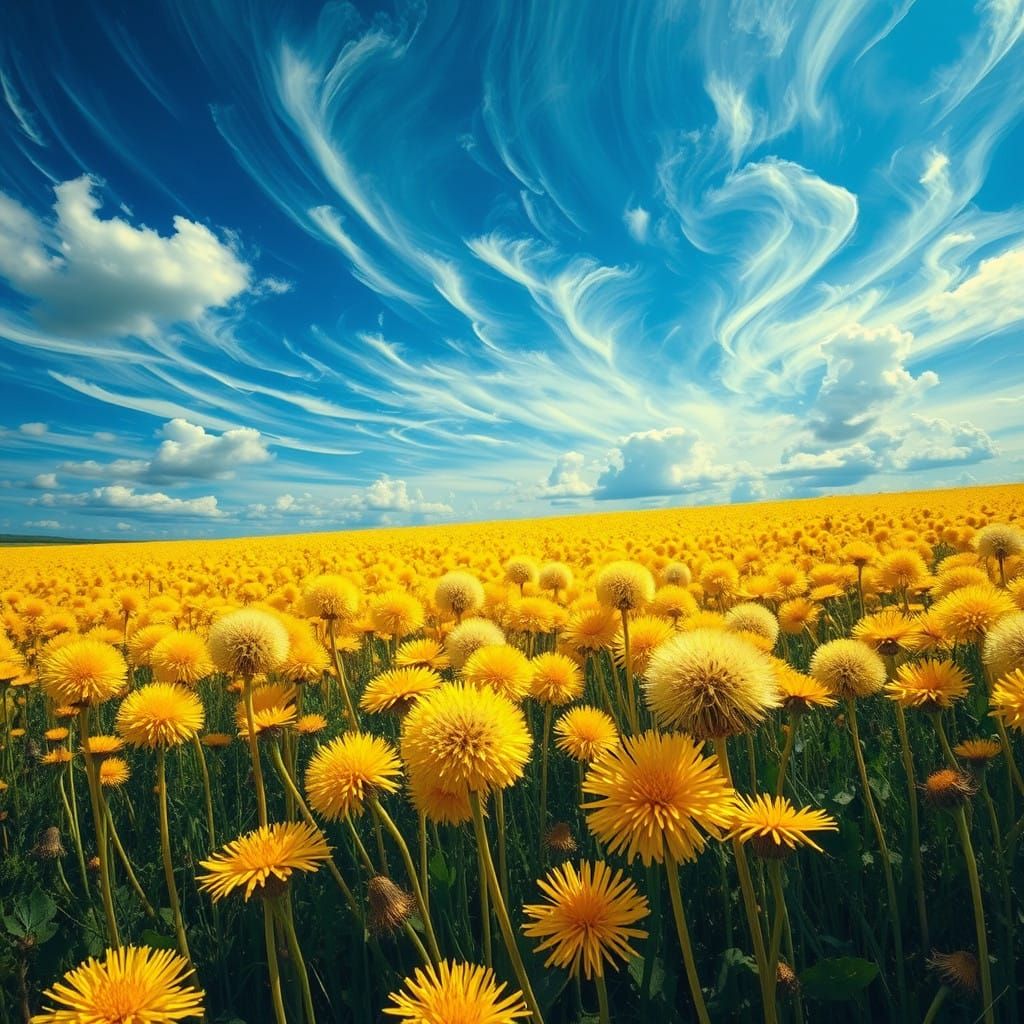 Epic Dandelions Field in Vibrant Post-Impressionist Style