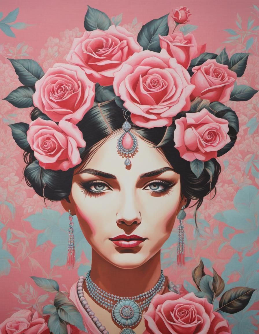 Liberty Portrait in Pastel Shades with Rose