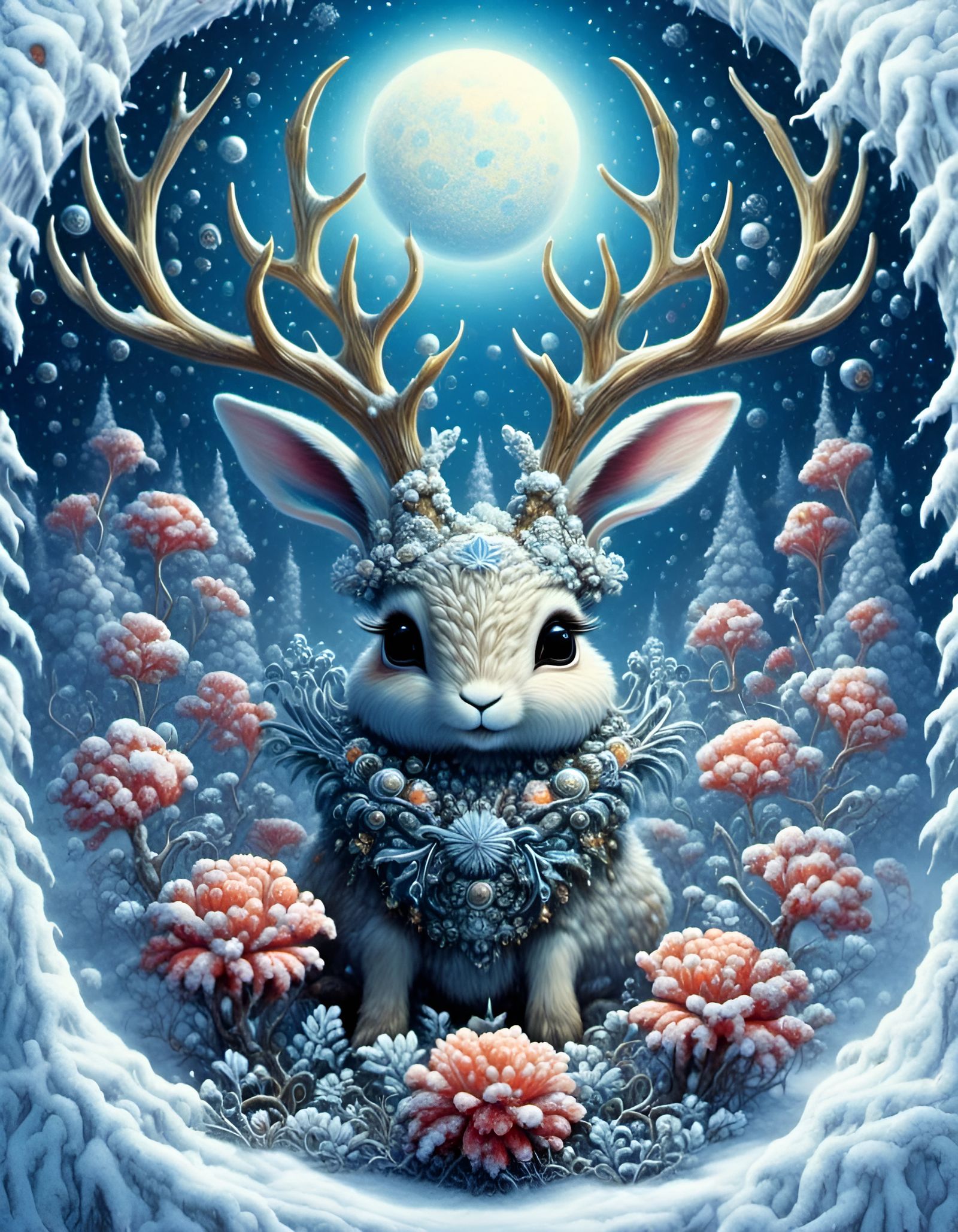 Chibi Alien Jackalope in Winter Wonderland