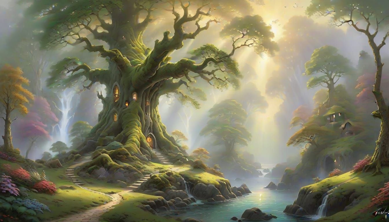 Ethereal Grove: A Hyperdetailed Fantasy Landscape Painting
