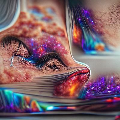 Cosmic Tears: Holographic Astral Illustration in Mixed Media