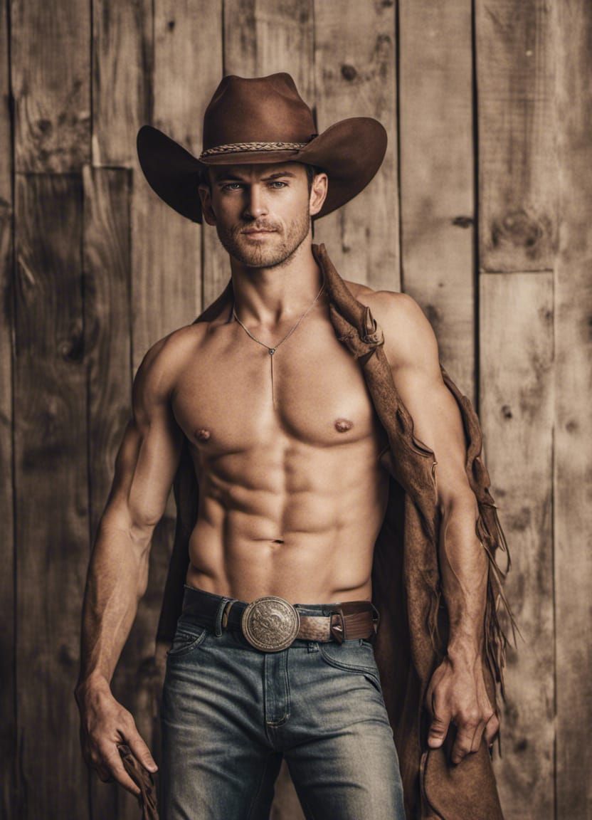 Shirtless cowboy man