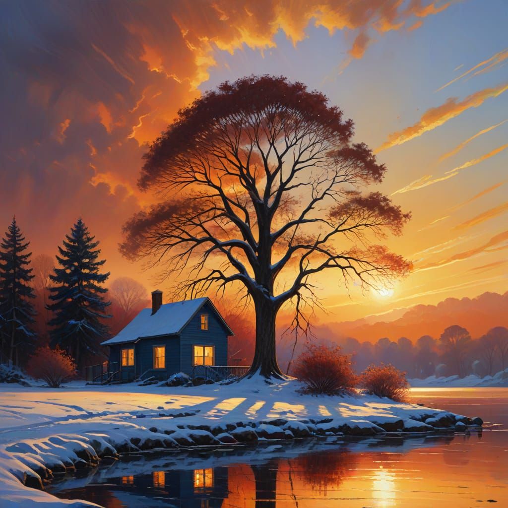 Surreal Sunset Landscape in Reflectionist Style