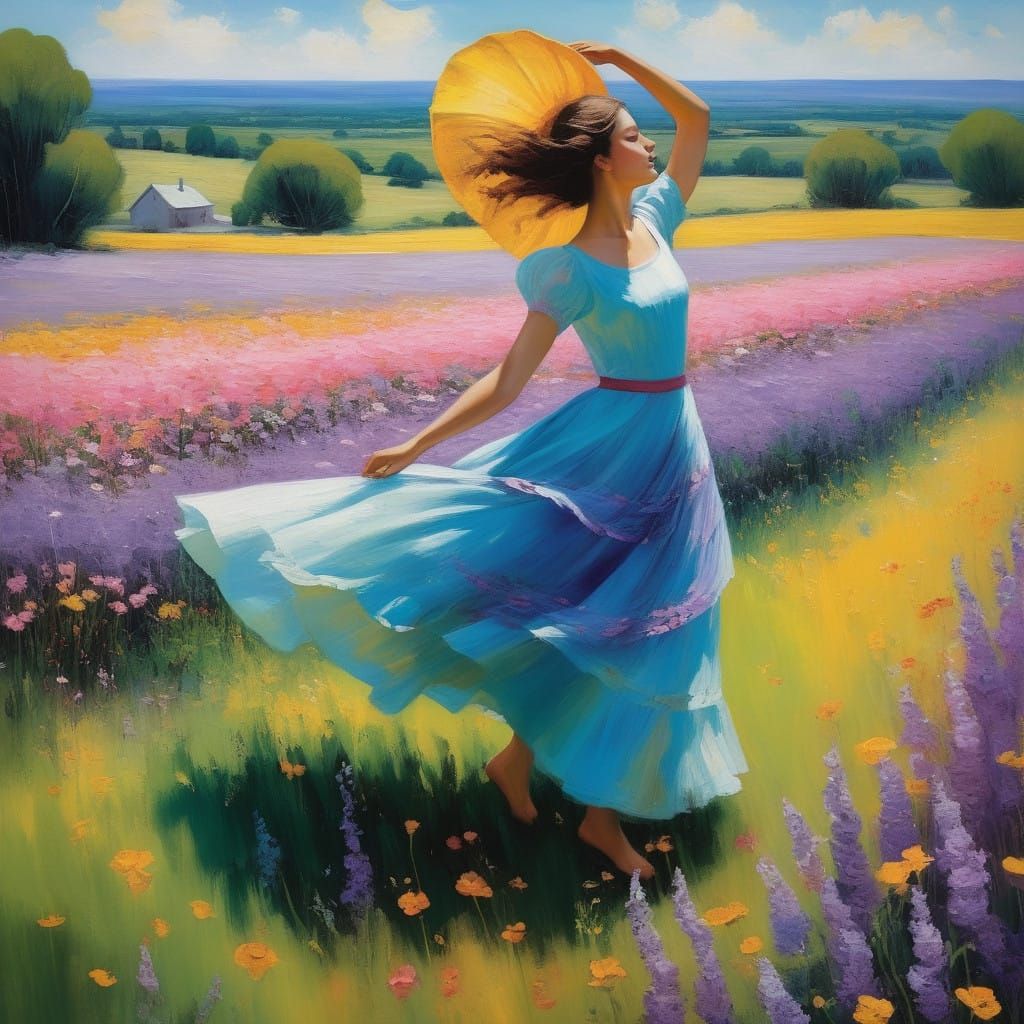 Surreal Blooming Meadow in Post-Impressionist Style