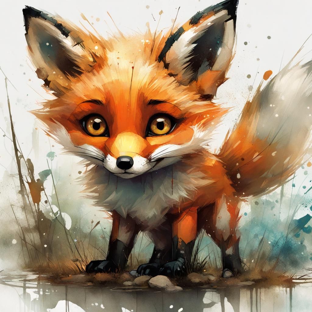 Chibi Fox Portrait in Watercolor Style