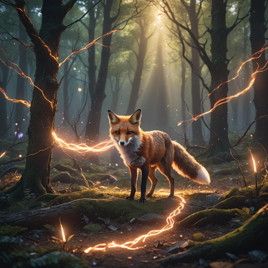 Luminous Fox Spreading Light in Mystical Forest