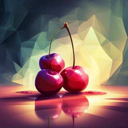 Metallic Cherries Illustration with Dark Magic Splash