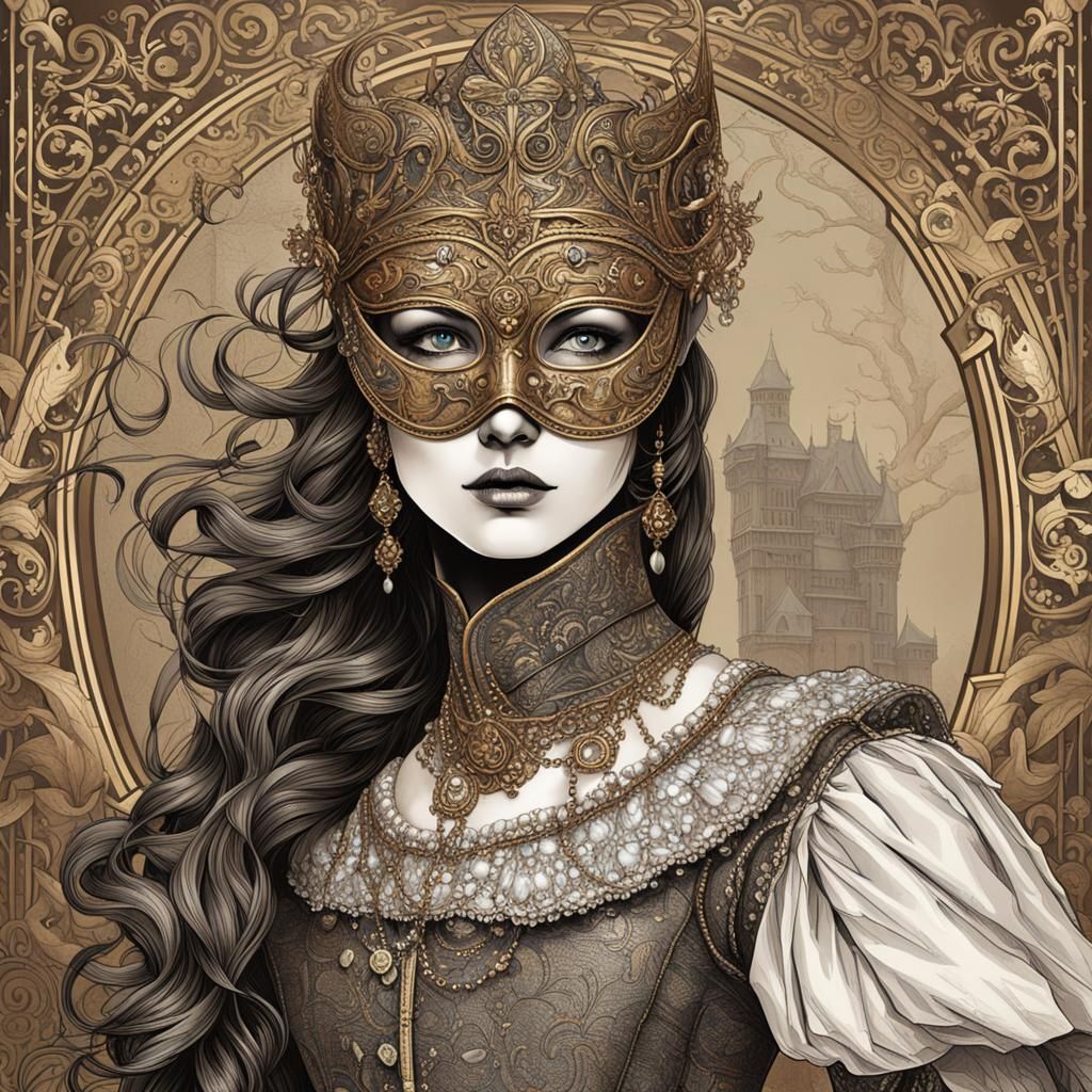 Enigmatic Masked Princess in Anime Key Visual Style