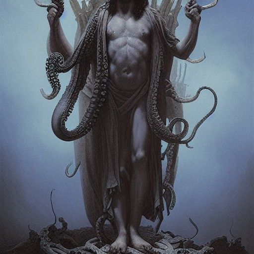 Octopus Figure on Skulls: Gothic Horror Art