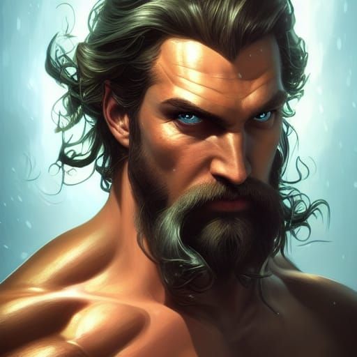Angry Aquaman Portrait in Hyperdetailed Style