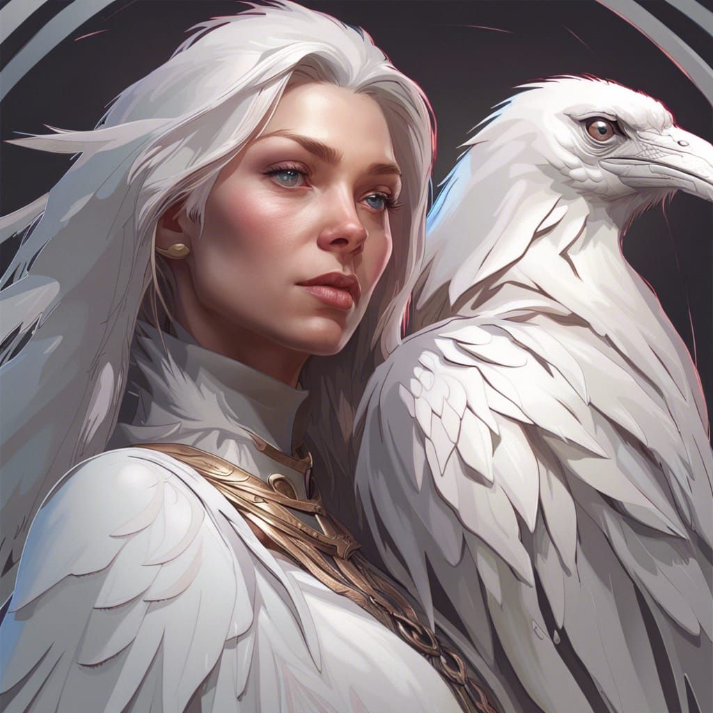 Intricate White Raven Portrait in Art Nouveau Style