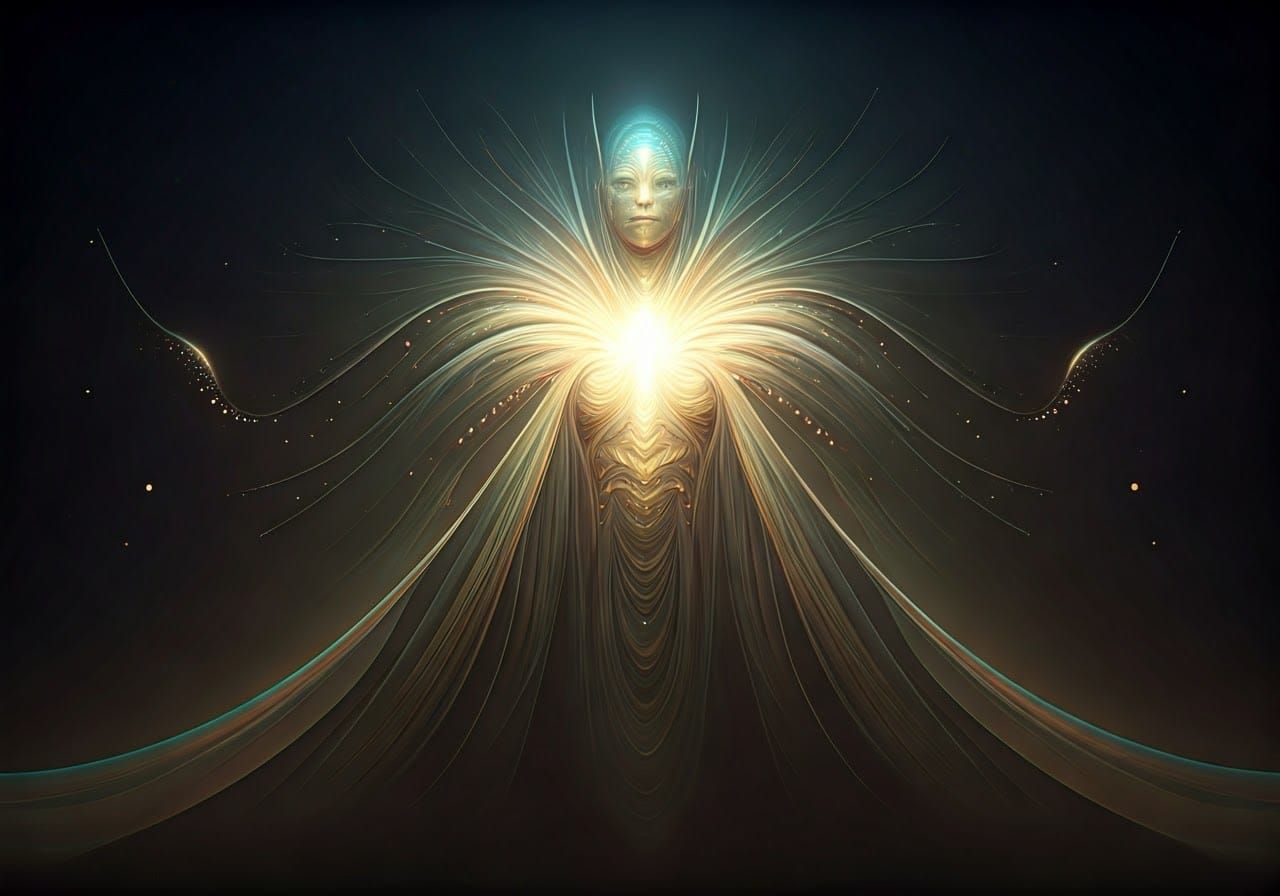 Ethereal Being Dancing in Iridescent Mist