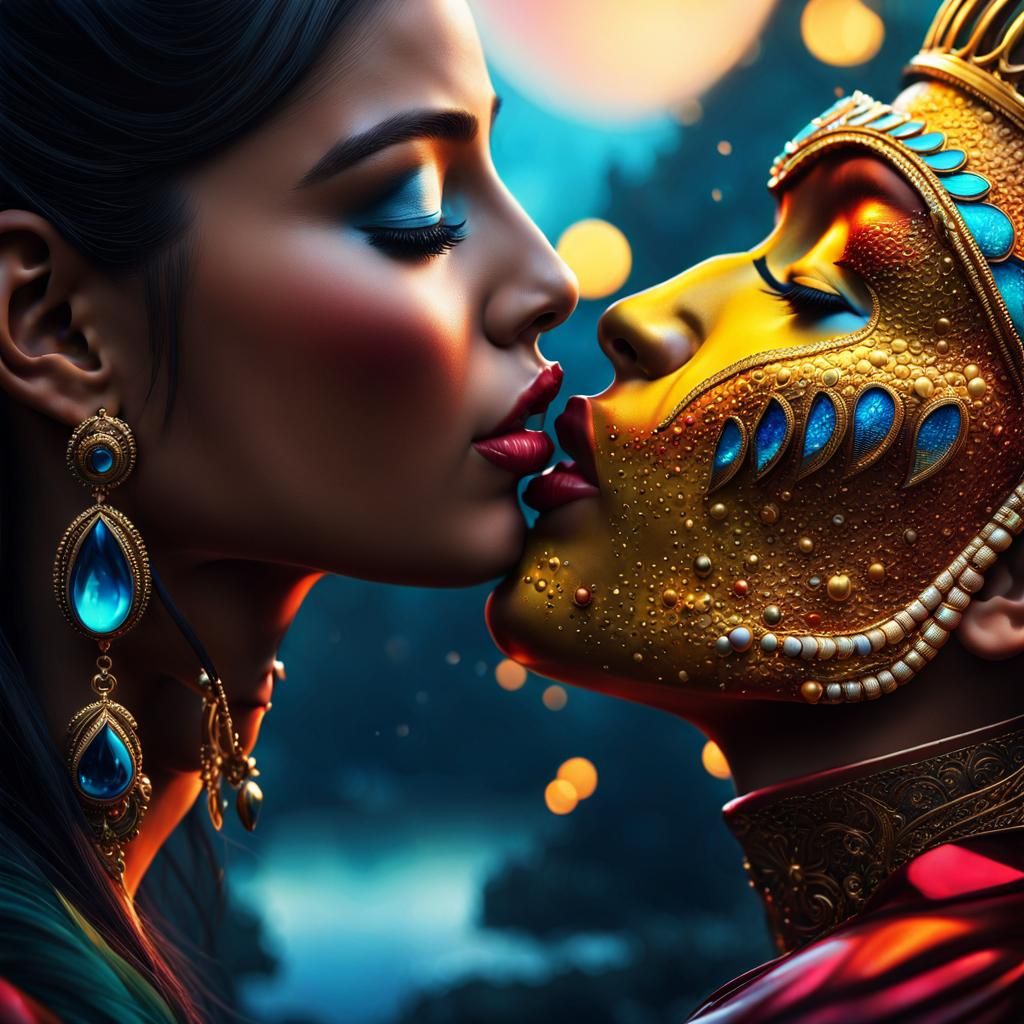 Hyperrealistic Kiss in Colorful Digital Art
