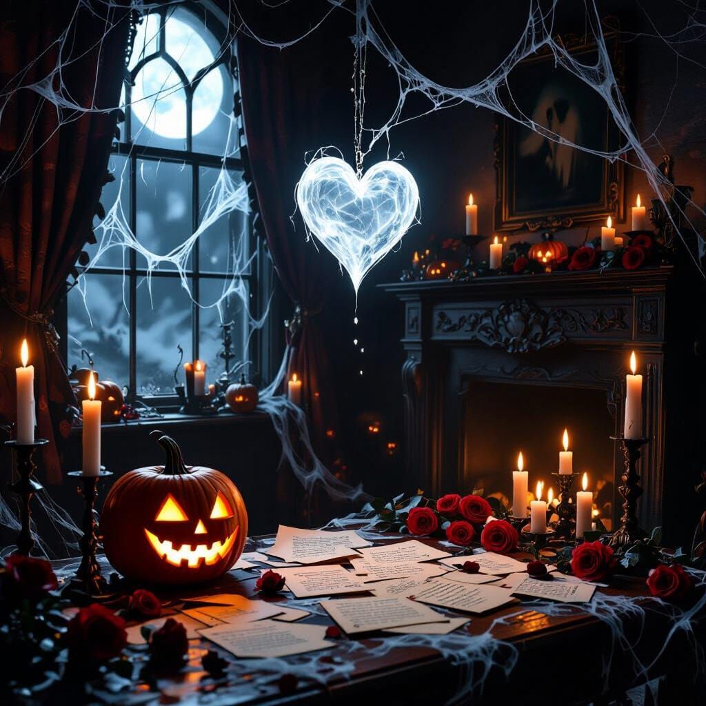 Gothic Haunted Living Room with Ghostly Heart
