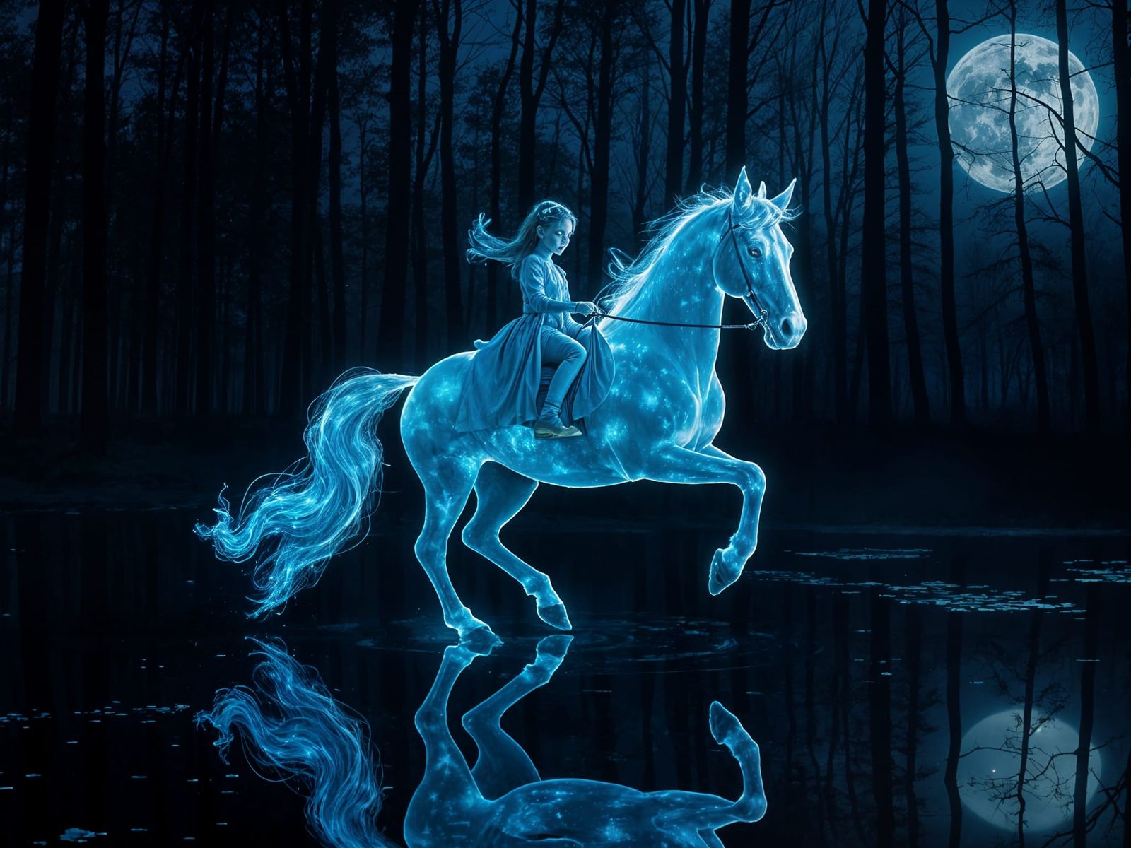Ethereal Patronus Horse Ride in Moonlit Forest