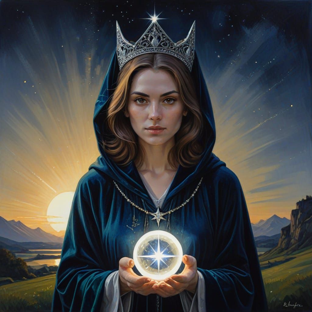 Woman with Orb Portrait as Ink Painting