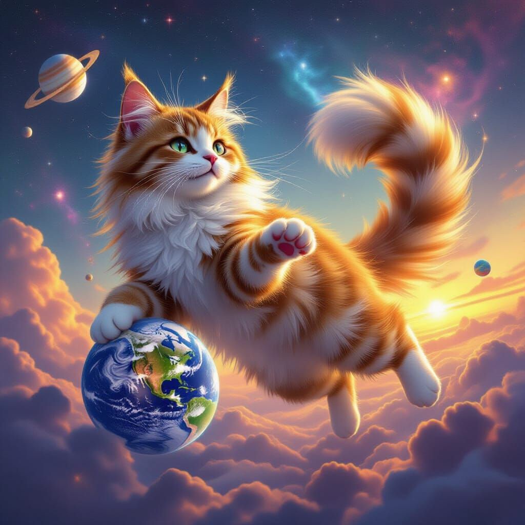 Cosmic Cat Toying With Planets In Nebula